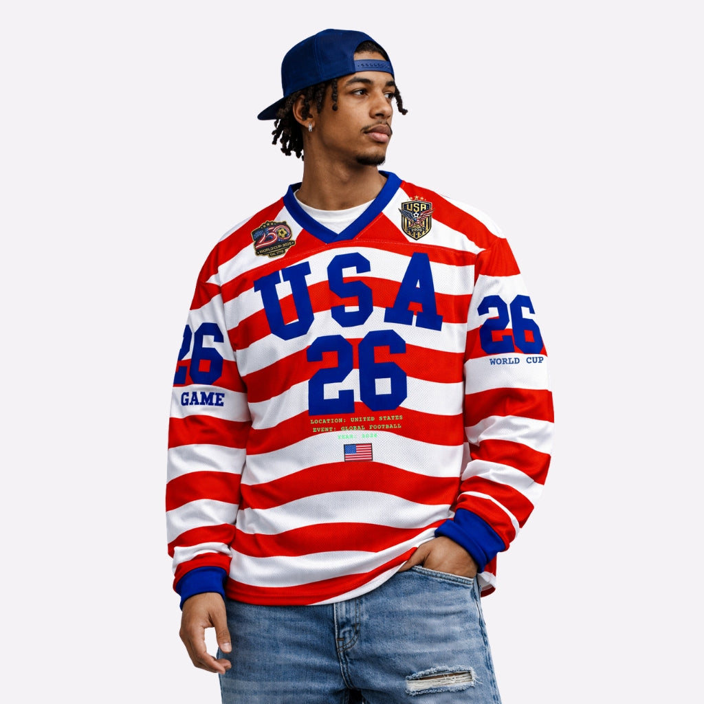 2026 World Cup Stripe Long Sleeve Soccer Jersey - White